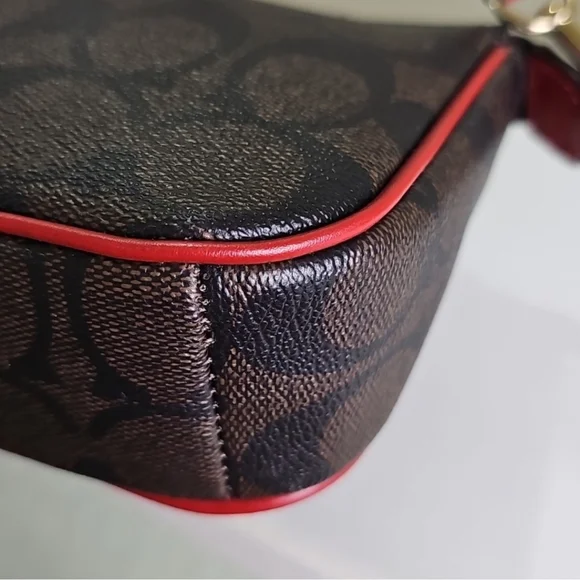 COACH C3308 Red/Gold Nolita 19 In Signature Canvas Excellent Like New Condition - Picture 1 of 5